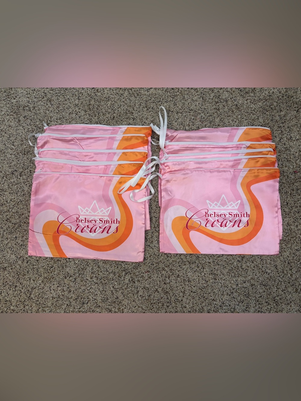Set of 10 Chelsey Smith Crowns Pink Silk Wig Bags